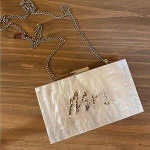 Olga Berg Pearl White Clutch with Chain